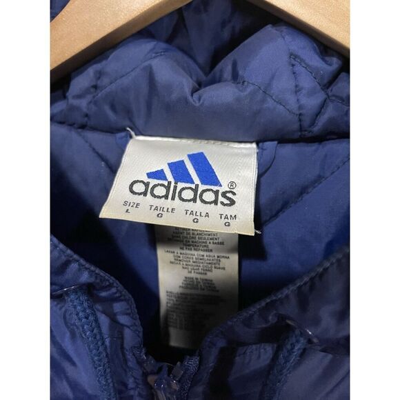 Rare Vintage ADIDAS Spell Out Striped Full Zip Hooded Jacket 90s Navy L - Picture 4 of 6